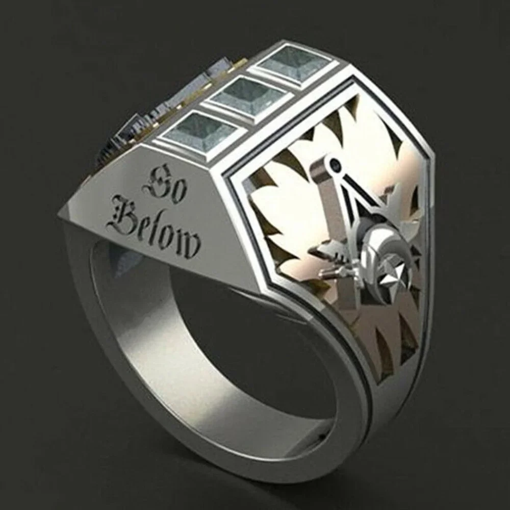 Men Two-Tone 925 Silver Aquamarine Ring - Picture 2 of 4